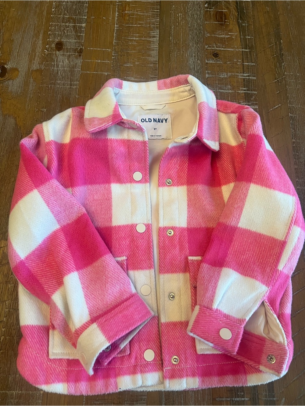 Old Navy Pink & White Buffalo Plaid Snap Jacket